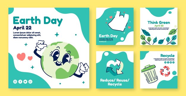 Flat instagram posts collection for earth day celebration