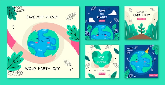 Flat instagram posts collection for earth day celebration