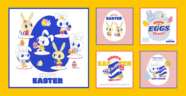 Free vector flat instagram posts collection for easter celebration