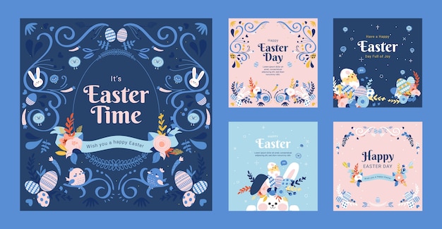 Flat instagram posts collection for easter celebration