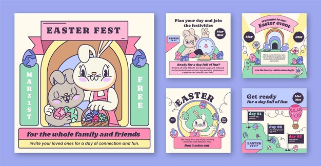 Flat instagram posts collection for easter holiday