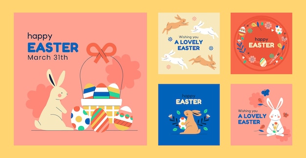 Free vector flat instagram posts collection for easter holiday