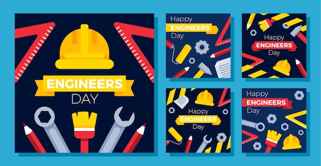 Flat instagram posts collection for engineers day celebration