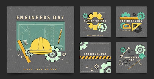엔지니어의 날 축하를 위한 플랫 인스타그램 게시물 컬렉션