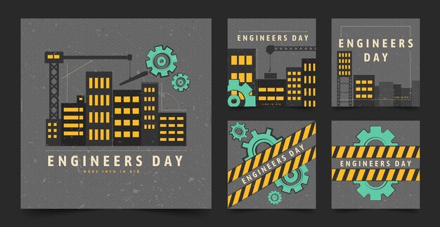 エンジニアの日のお祝いのためのフラットなInstagramの投稿コレクション