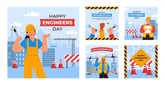 Flat instagram posts collection for engineers day celebration