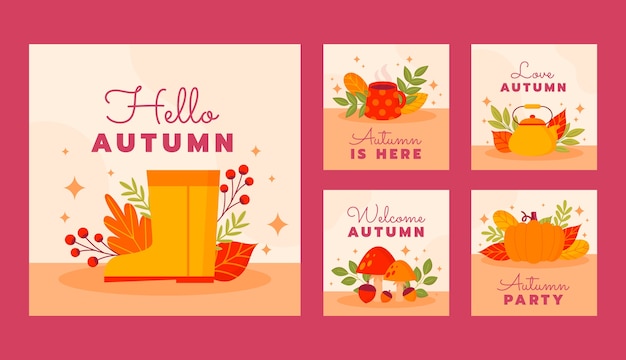 Flat instagram posts collection for fall season celebration