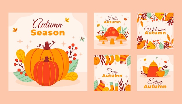 가을 시즌 축하를 위한 플랫 인스타그램 게시물 컬렉션