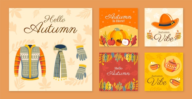 Free vector flat instagram posts collection for fall season