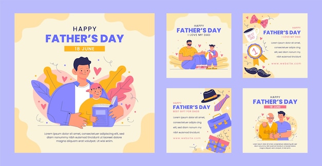 Flat instagram posts collection for father's day celebration