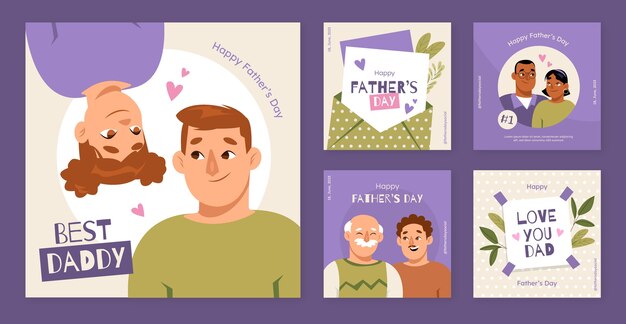 Flat instagram posts collection for father's day celebration