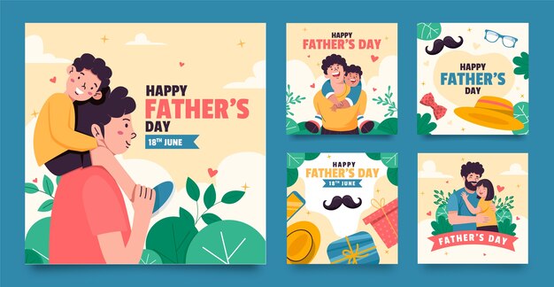 Flat instagram posts collection for father's day celebration