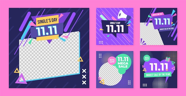 無料ベクター 11.11 セール イベントのフラット instagram 投稿コレクション