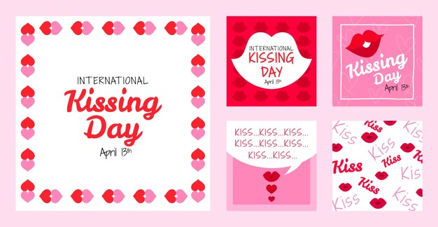 Бесплатное векторное изображение Флэт-коллекция постов в instagram для празднования международного дня поцелуев