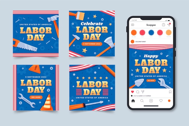 노동절 축하를 위한 플랫 인스타그램 게시물 모음