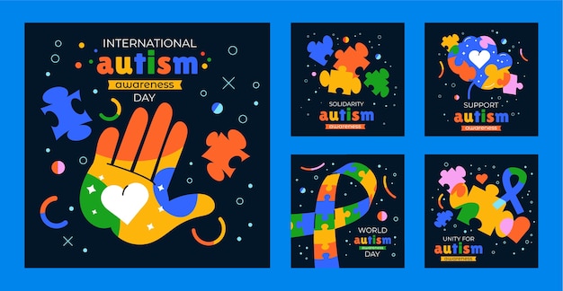 세계 자폐증 인식 날을 위한 평평한 인스타그램 게시물 컬렉션