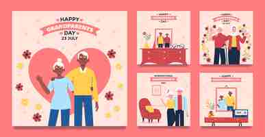 Free vector flat instagram posts collection for grandparents day celebration