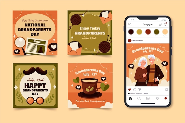 Flat instagram posts collection for grandparents day celebration