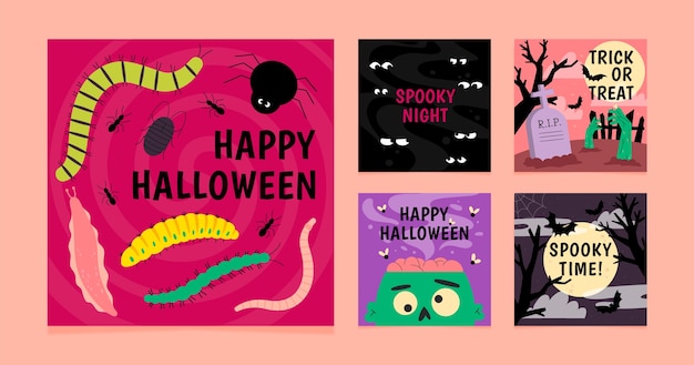 Free vector flat instagram posts collection for halloween season