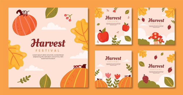 Flat instagram posts collection for harvest festival celebration