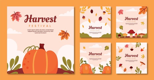 Flat instagram posts collection for harvest festival celebration