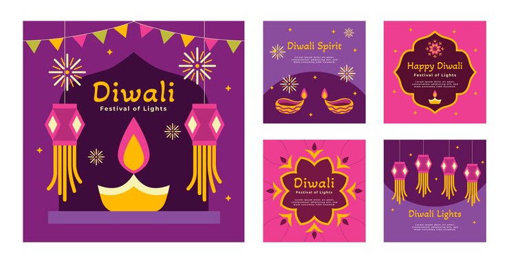 Free Vector flat instagram posts collection for hindu diwali festival celebration