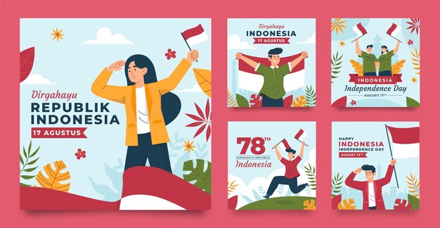 flat instagram posts collection for indonesia independence day celebration