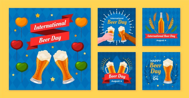 Flat instagram posts collection for international beer day celebration