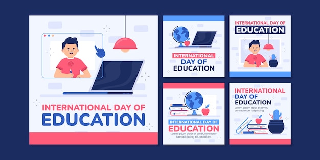 국제 교육의 날을 위한 플랫 인스타그램 게시물 컬렉션