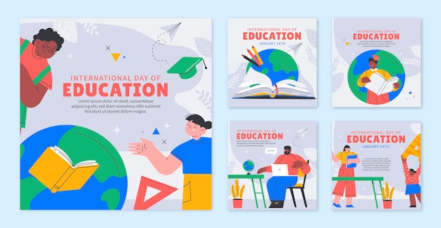 Free vector flat instagram posts collection for international day of education event