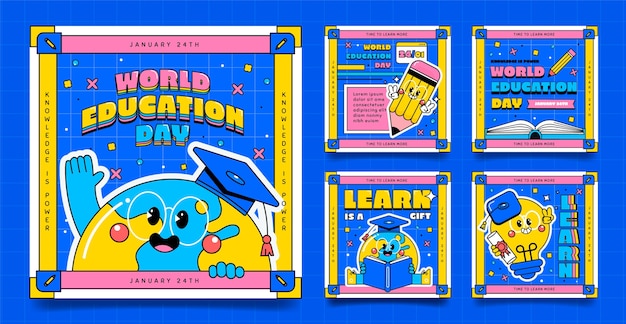 Flat instagram posts collection for international day of education