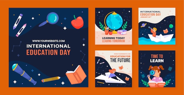 Free vector flat instagram posts collection for international day of education