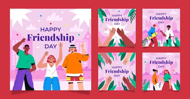 Flat instagram posts collection for international friendship day celebration