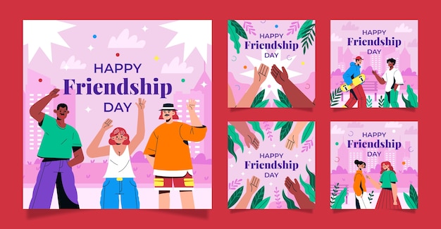 국제 우정의 날 축하를 위한 플랫 인스타그램 게시물 모음