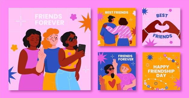 Flat instagram posts collection for international friendship day celebration