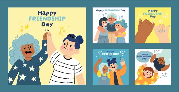 flat instagram posts collection for international friendship day celebration