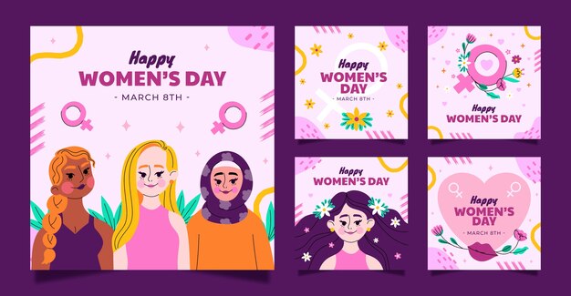 Flat instagram posts collection for international women's day celebration