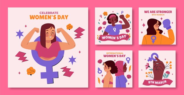 Flat instagram posts collection for international women's day celebration