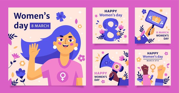 Flat instagram posts collection for international women's day celebration