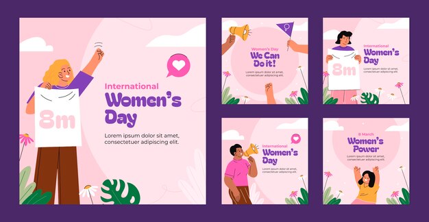 Flat instagram posts collection for international women's day celebration