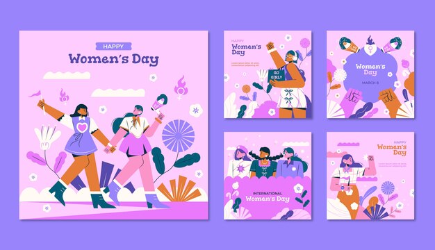 Flat instagram posts collection for international women's day celebration