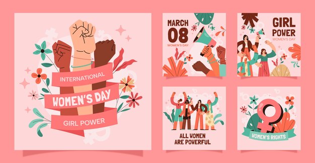 Flat instagram posts collection for international women's day celebration