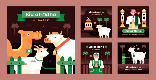 Flat instagram posts collection for islamic eid al-adha celebration