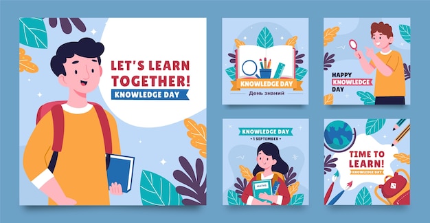 Flat instagram posts collection for knowledge day celebration