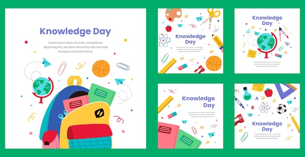 Плоская коллекция постов в instagram для празднования дня знаний