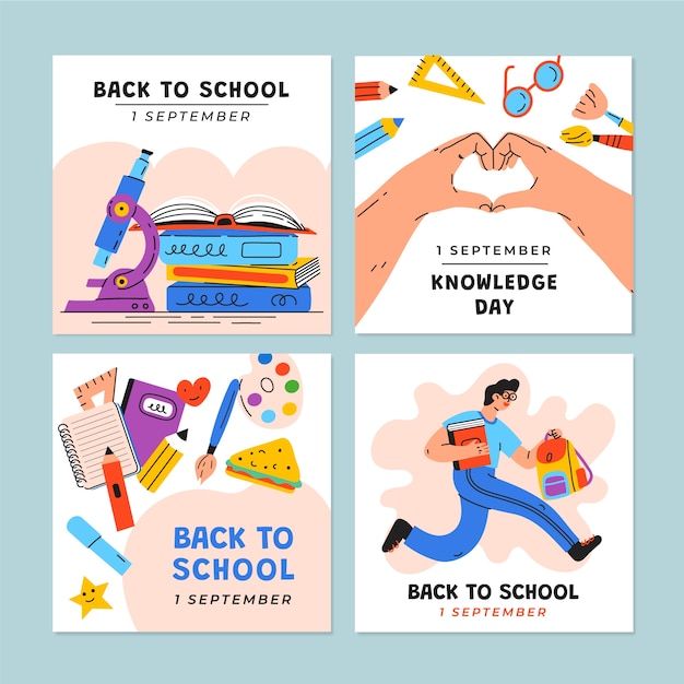 Flat instagram posts collection for knowledge day celebration