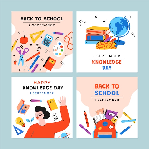 Flat instagram posts collection for knowledge day celebration