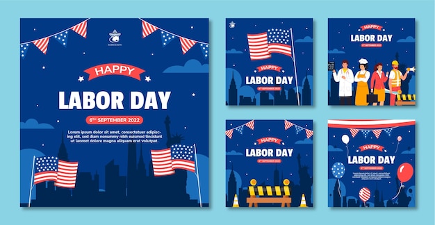 Flat instagram posts collection for labor day celebration