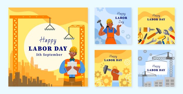 Flat instagram posts collection for labor day celebration