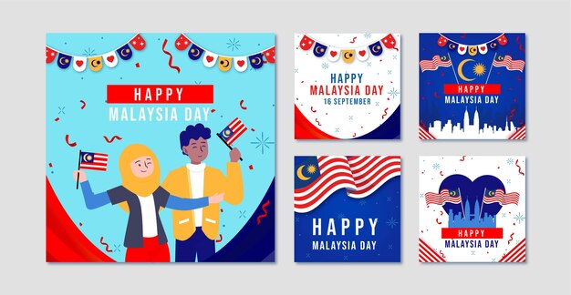 Flat instagram posts collection for malaysia day celebration